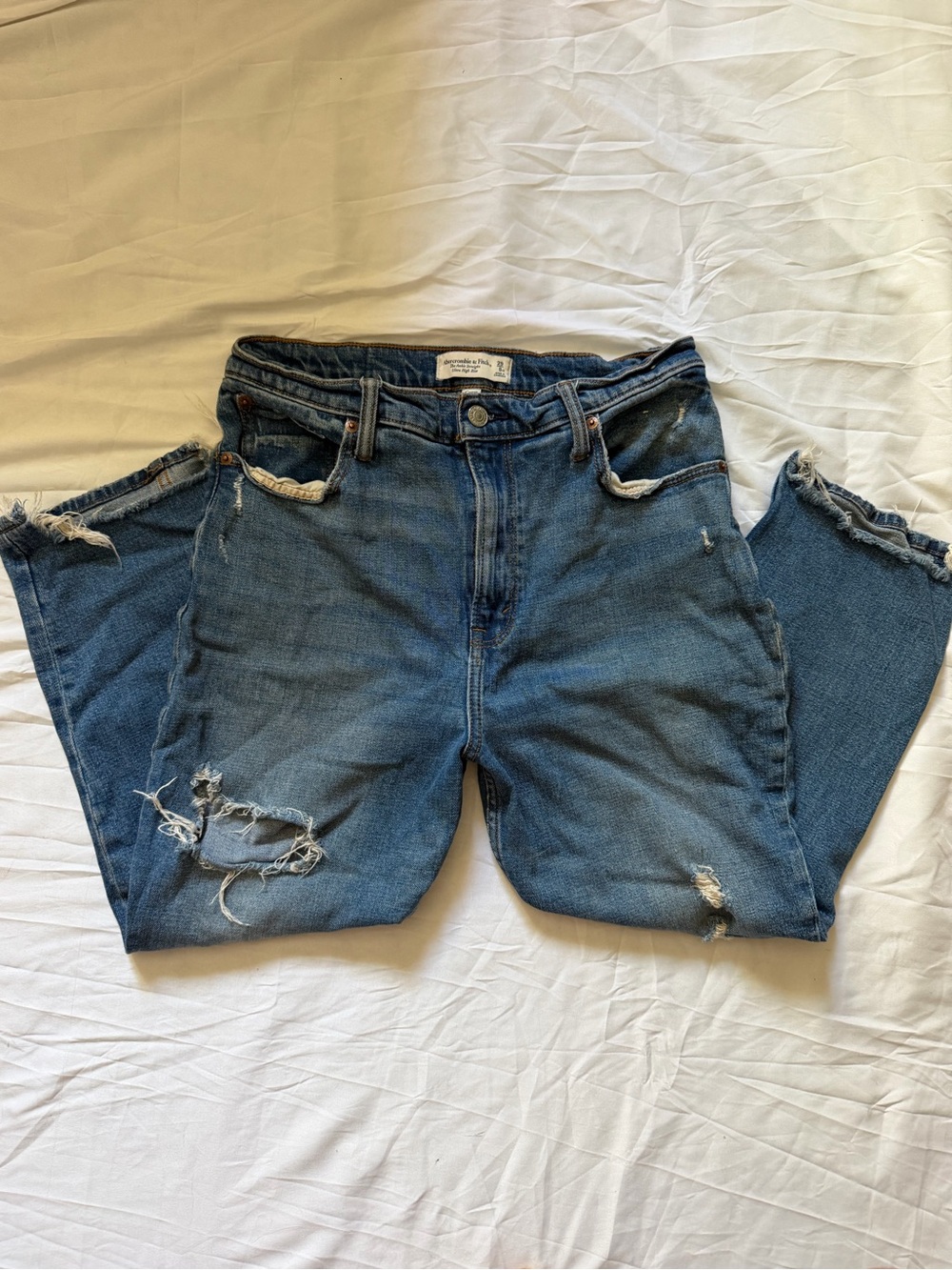Abercrombie & Fitch Women’s Distressed Blue High-Rise Mom Jeans